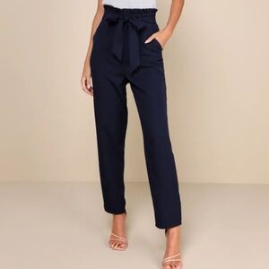 Busy Babe Navy Blue High Waist Straight Leg Pants